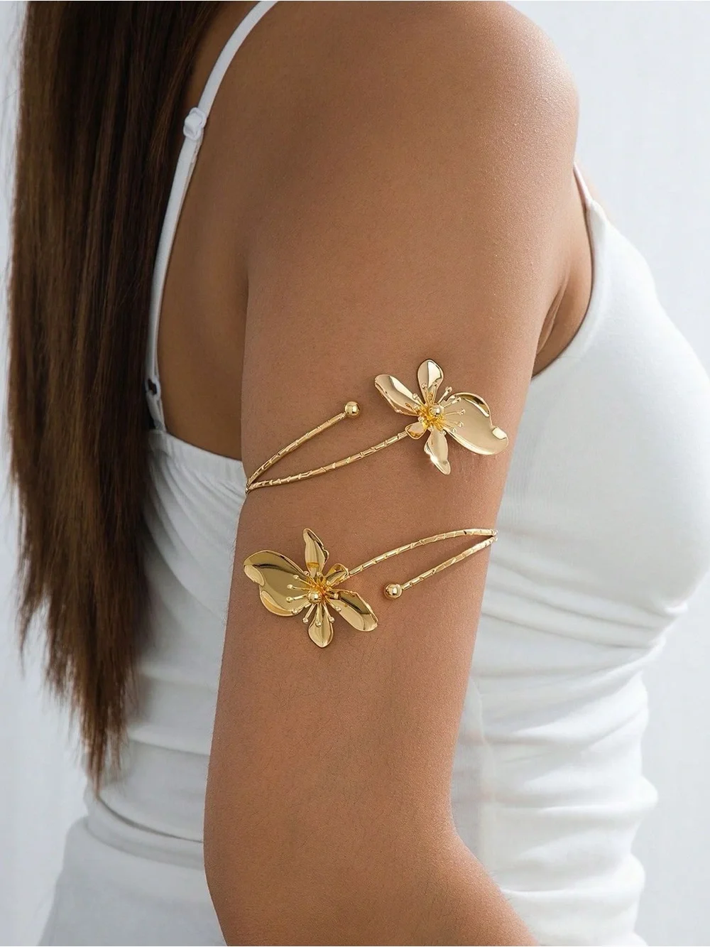 Gold Floral Wrap Arm Cuff Bracelet - Women Jewelry